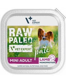 VETEXPERT RAW PALEO Pate Adult Mini Lamb 150 g mazo šķirņu suņu pastēte no jēra gaļas