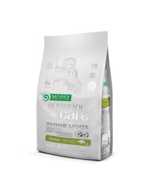 NATURES PROTECTION Superior Care White Dogs Grain Free White Fish Junior Small and Mini Breeds 10 kg ar baltām zivīm mazu šķirņu kucēniem ar baltu kažokua