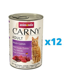 ANIMONDA Carny pieaugušiem liellopu un jēra gaļas komplekts 12 x 400 g