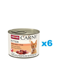 ANIMONDA Carny Kitten Veal&Chicken&Turkey 6x200 g teļa, vistas un tītara gaļa kaķēniem.