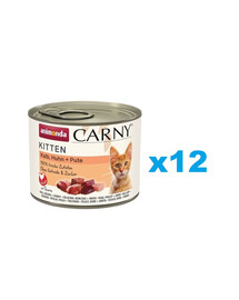 ANIMONDA Carny Kitten Veal&Chicken&Turkey 12x200 g teļa, vistas un tītara gaļa kaķēniem.