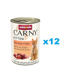 ANIMONDA Carny Kitten Veal&Chicken&Turkey 12x400 g teļa, vistas un tītara gaļa kaķēniem.