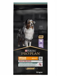 PURINA Pro Plan barība bez graudiem pieaugušiem, lieliem suņiem ar jutīgu gremošanas sistēmu OPTIDigest 12kg