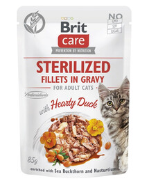 BRIT CARE Fillets in Gravy Pouch Sterilized Hearty Duck 24x85g ar pīli sterilizētiem kaķiem