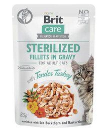 BRIT CARE Fillets in Gravy Pouch Sterilized Tender Turkey 24x85g ar tītaru sterilizētiem kaķiem