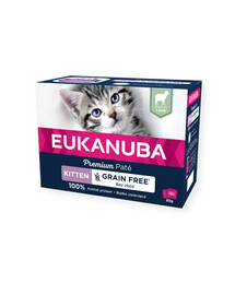 EUKANUBA Grain Free Kitten Kaķēnu pastēte Jēra gaļa 12 x 85 g