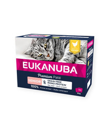 EUKANUBA Grain Free Senior Monoproteīnu pastēte vecākiem kaķiem Vistas gaļa 12 x 85 g
