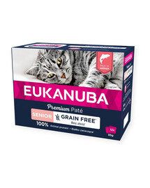 EUKANUBA Grain Free Senior pastēte vecākiem kaķiem Laši 12 x 85 g