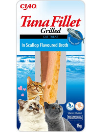INABA Tuna fillet in scallop broth 15g tunča fileja buljonā ar ķemmīšgliemenēm kaķiem