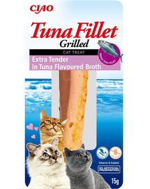 INABA Tuna fillet extra tender in tuna broth 15g īpaši smalka tunča fileja tunča aromatizētā buljonā kaķiem