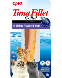 INABA Tuna fillet in shrimp broth 15g tunča fileja garneļu aromatizētā buljonā kaķiem