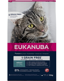 EUKANUBA Grain Free Adult Łosoś 10 kg pieaugušiem kaķiem