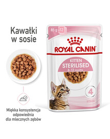 ROYAL CANIN Kitten mitrā barība mērcē kaķēniem līdz 12 mēnešiem, sterilizētiem 48 x 85 g