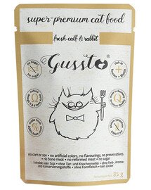 GUSSTO Cat Fresh Calf & Rabbit mitrā kaķu barība ar jēra un truša gaļa 85 g
