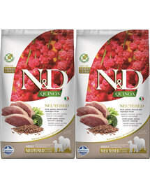 FARMINA N&D Quinoa Dog Neutered Adult Madium & Maxi duck, broccoli & asparagus2,5 kg pīle, brokoļi un sparģeļi kastrētiem suņiem