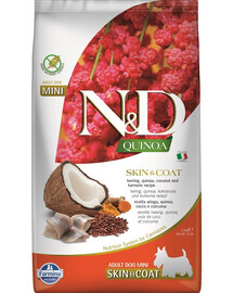 FARMINA N&D Quinoa Dog Skin&Coat Adult Mini herring, coconut 2,5 kg siļķe ir kokosrieksts