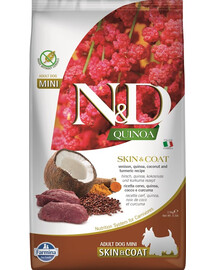 FARMINA N&D Quinoa Dog Skin&Coat Adult Mini venison, coconut 2,5 kg brieža gaļa un kokosrieksts
