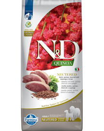 FARMINA N&D Quinoa Dog Neutred Adult Madium & Maxi duck, broccoli & asparagus 12 kg pīle, brokoļi un sparģeļi kastrētiem suņiem