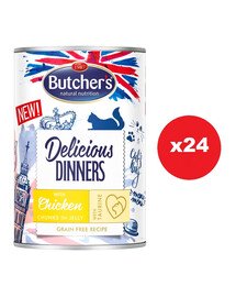 BUTCHER'S Delicious Dinners, barība kaķiem, gabaliņi ar vistu želejā, 400g