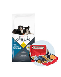 VERSELE-LAGA Opti Life Senior Medium & Maxi vecākiem vidēju un lielu šķirņu suņiem Mājputnu gaļa 12,5 kg + dvielis BEZ MAKSASAS