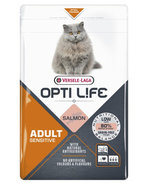 VERSELE-LAGA Opti Life Cat Adult Sensitive Salmon 2.5 kg jutīgiem pieaugušiem kaķiem