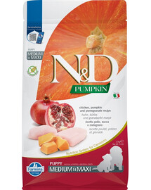 FARMINA N&D Pumpkin Dog Puppy Medium & Maxi chicken, pumpkin & pomegranate 2,5 kg, Barība ar vistas gaļu, ķirbi un granātābolu kucēniem