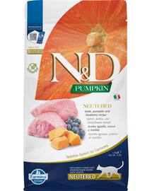 FARMINA N&D Pumpkin Cat Neutered Adult lamb & blueberry 1,5 kg Barība ar jēra gaļu un mellenēm, dzīvniekiem pēc kastrācijas