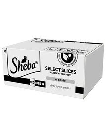 SHEBA Selection Select Slices Poultry Flavours maisiņi 120x85g mērces gabaliņos ar: pīles, vistas, mājputnu, pīles un tītara gaļu pieaugušiem kaķiem.