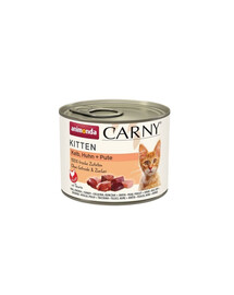 ANIMONDA Carny Kitten Veal&Chicken&Turkey 200 g teļa, vistas un tītara gaļa kaķēniem.