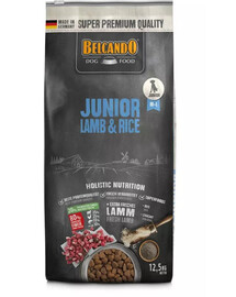 BELCANDO Junior Lamb & Rice M-L 12,5 kg ar jēra gaļu un rīsiem - sausā barība vidējo un lielo šķirņu suņiem no 4 mēnešu vecuma