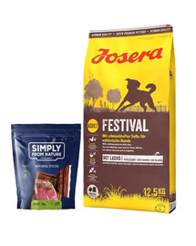 JOSERA Festival pieaugušiem izvēlīgiem suņiem 12,5kg + SIMPLY FROM NATURE Dabīgi ar liellopu gaļu 3 gab.
