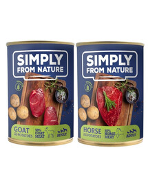 SIMPLY FROM NATURE Mitrā barība suņiem kazas gaļa ar kartupeļiem + zirga gaļa ar kartupeļiem 400 g x 12 gab.