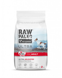 RAW PALEO Ultra Beef Mini Adult 2kg liellopu gaļa mazo šķirņu pieaugušiem suņiem