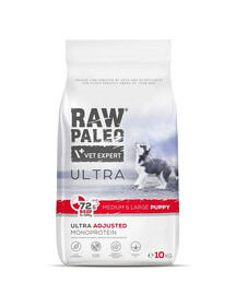 RAW PALEO Ultra Beef Medium&Large Puppy 10kg liellopu gaļa vidēju un lielu šķirņu kucēniem
