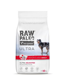 RAW PALEO Ultra Beef Medium&Large Adult 10kg liellopu gaļa liellopa gaļai vidējiem un lieliem pieaugušiem suņiem