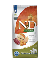 FARMINA N&D Pumpkin Duck & Cantaloupe Adult Medium & Maxi vidēju un lielu šķirņu suņiem ar pīli un meloni 12 kg