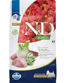 FARMINA N&D Quinoa Dog Adult Mini Digestion Grain Free jēra gaļa, kvinoja, fenhelis un artišoki 800g