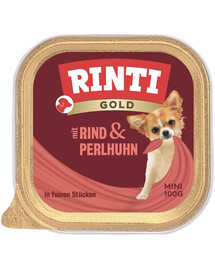 RINTI Gold Beef&Guinea fowl Mini liellopu gaļas un pērļu vistiņu paplāte 100 g
