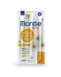 MONGE Gift Soft Sticks Kitten Forele ar kumelītēm 15 g