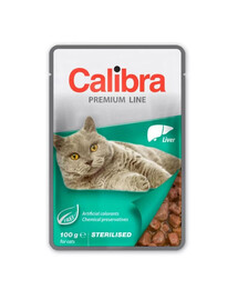 CALIBRA Cat Premium Line Sterilised Liver 100 g ar aknām sterilizētiem kaķiem