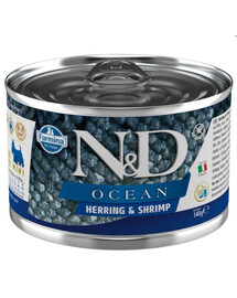 FARMINA N&D Ocean Dog Siļķe, garneles 140 g Siļķe un garneles