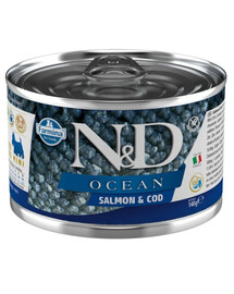 FARMINA N&D Ocean Dog Salmon, codfish 140 g laši un mencas