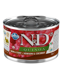 FARMINA N&D Quinoa Dog Venison, coconut 140 g briedis ar kokosriekstu ādas un apmatojuma stiprināšanai