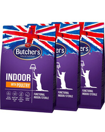 BUTCHER'S Functional Cat Indoor mājas kaķiem, kas nedzīvo ārpus mājas, ar mājputnu gaļu 3x800g