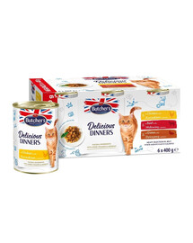 BUTCHER'S Delicious Dinners Cat Meaty selection in Jelly 12x400g gabaliņi želejā ar vistas, liellopu un brieža gaļu kaķiem