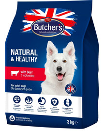 BUTCHER'S Natural&Healthy sausā suņu barība ar liellopu gaļu 6 kg (2 x 3 kg)