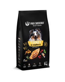 PAKA ZWIERZAKA Seventh Heaven Sausā barība Tītara ar aveņu 9kg + Liellopa gaļas desa sunim 200g BEZMAKSAS