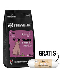 PAKA ZWIERZAKA Seventh HeavenSausā barība Cūkgaļa un bumbieri S 9kg + Liellopu gaļas desa suņiem 200g BEZMAKSAS