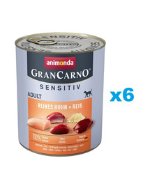 ANIMONDA GranCarno Sensitiv Pure Chicken&Rice 6x800 g vistas gaļa ar rīsiem jutīgiem pieaugušiem suņiem