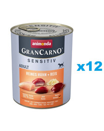 ANIMONDA GranCarno Sensitiv Pure Chicken&Rice 12x800 g vistas gaļa ar rīsiem jutīgiem pieaugušiem suņiem
